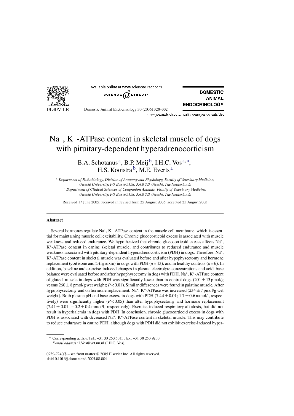 Na+, K+-ATPase content in skeletal muscle of dogs with pituitary-dependent hyperadrenocorticism