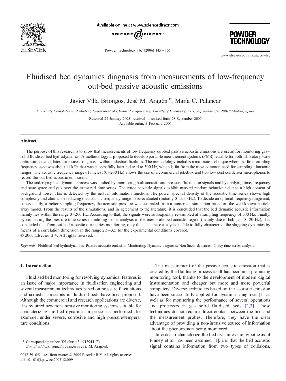 Fluidised bed dynamics diagnosis from measurements of low-frequency out-bed passive acoustic emissions