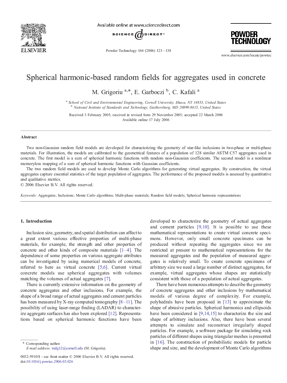 Spherical harmonic-based random fields for aggregates used in concrete