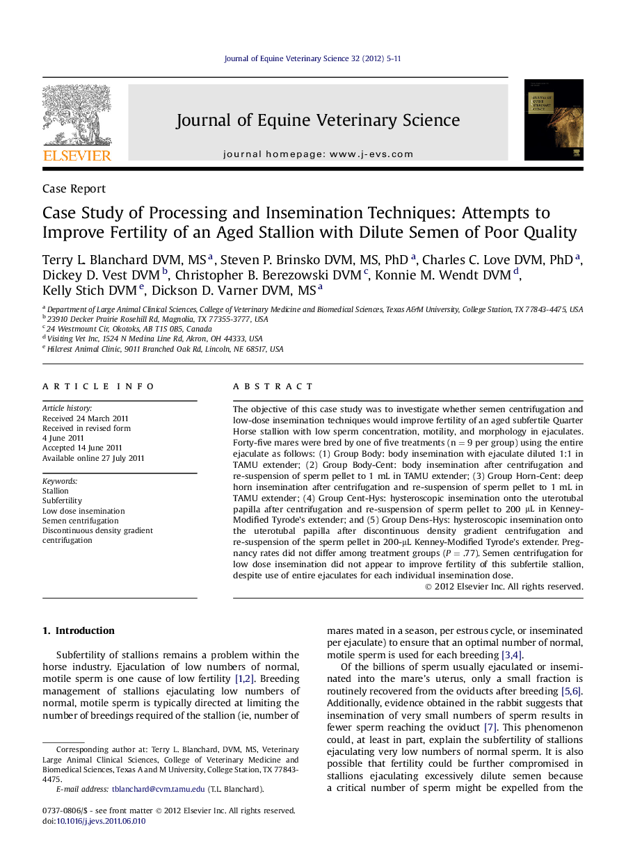 Case Study of Processing and Insemination Techniques: Attempts to Improve Fertility of an Aged Stallion with Dilute Semen of Poor Quality