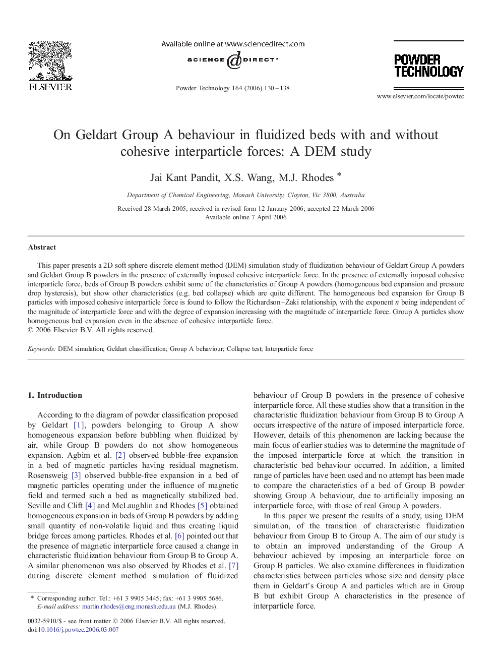 عکس صفحه اول مقاله: On Geldart Group A behaviour in fluidized beds with and without cohesive interparticle forces: A DEM study On Geldart Group A behaviour in fluidized beds with and without cohesive interparticle forces: A DEM study