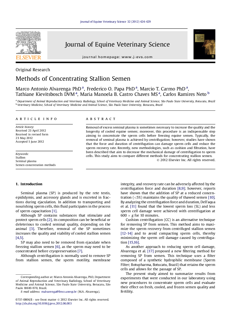 Methods of Concentrating Stallion Semen