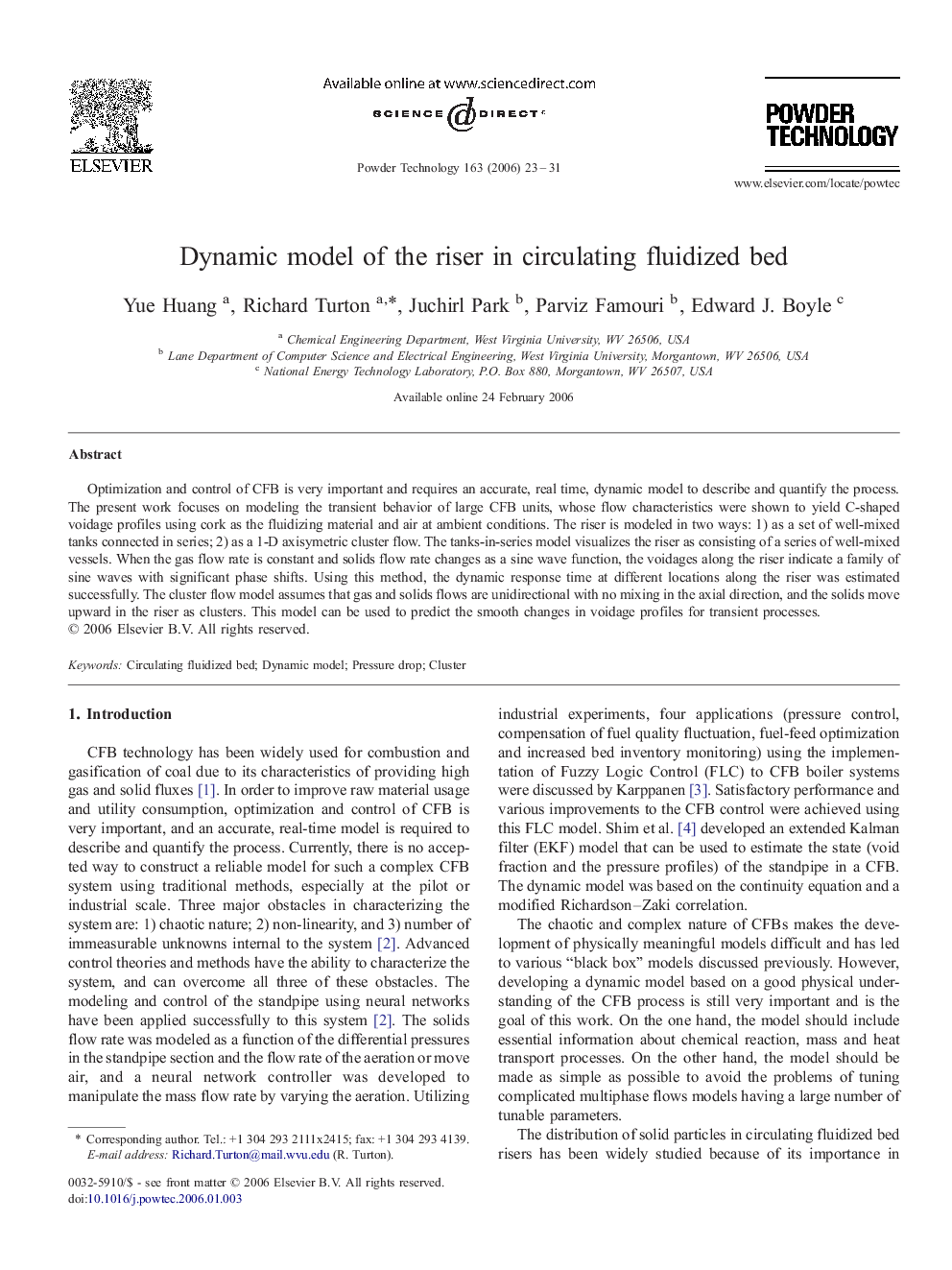 Dynamic model of the riser in circulating fluidized bed