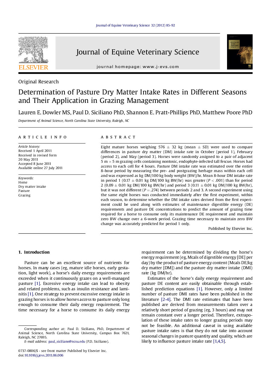 عکس صفحه اول مقاله: Determination of Pasture Dry Matter Intake Rates in Different Seasons and Their Application in Grazing Management Determination of Pasture Dry Matter Intake Rates in Different Seasons and Their Application in Grazing Management