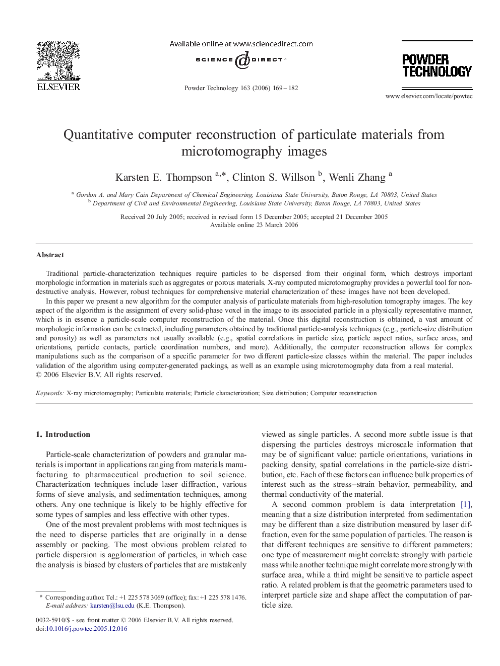 Quantitative computer reconstruction of particulate materials from microtomography images