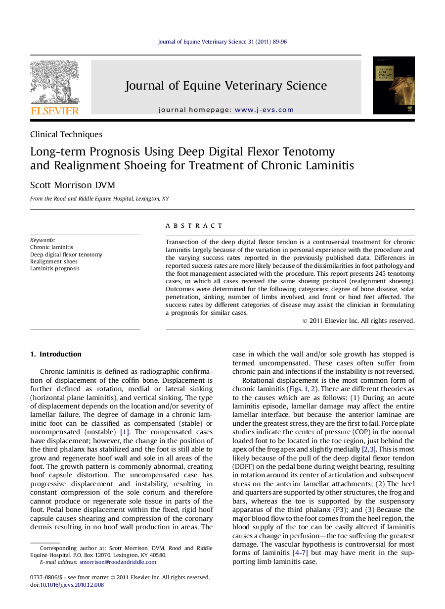 Long-term Prognosis Using Deep Digital Flexor Tenotomy and Realignment Shoeing for Treatment of Chronic Laminitis