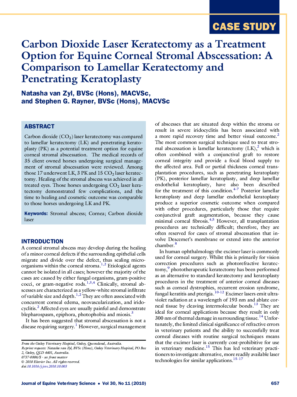 Carbon Dioxide Laser Keratectomy as a Treatment Option for Equine Corneal Stromal Abscessation: A Comparison to Lamellar Keratectomy and Penetrating Keratoplasty