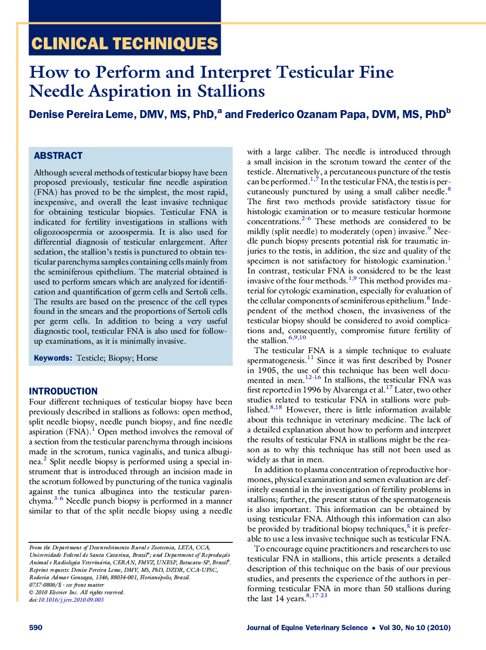 How to Perform and Interpret Testicular Fine Needle Aspiration in Stallions