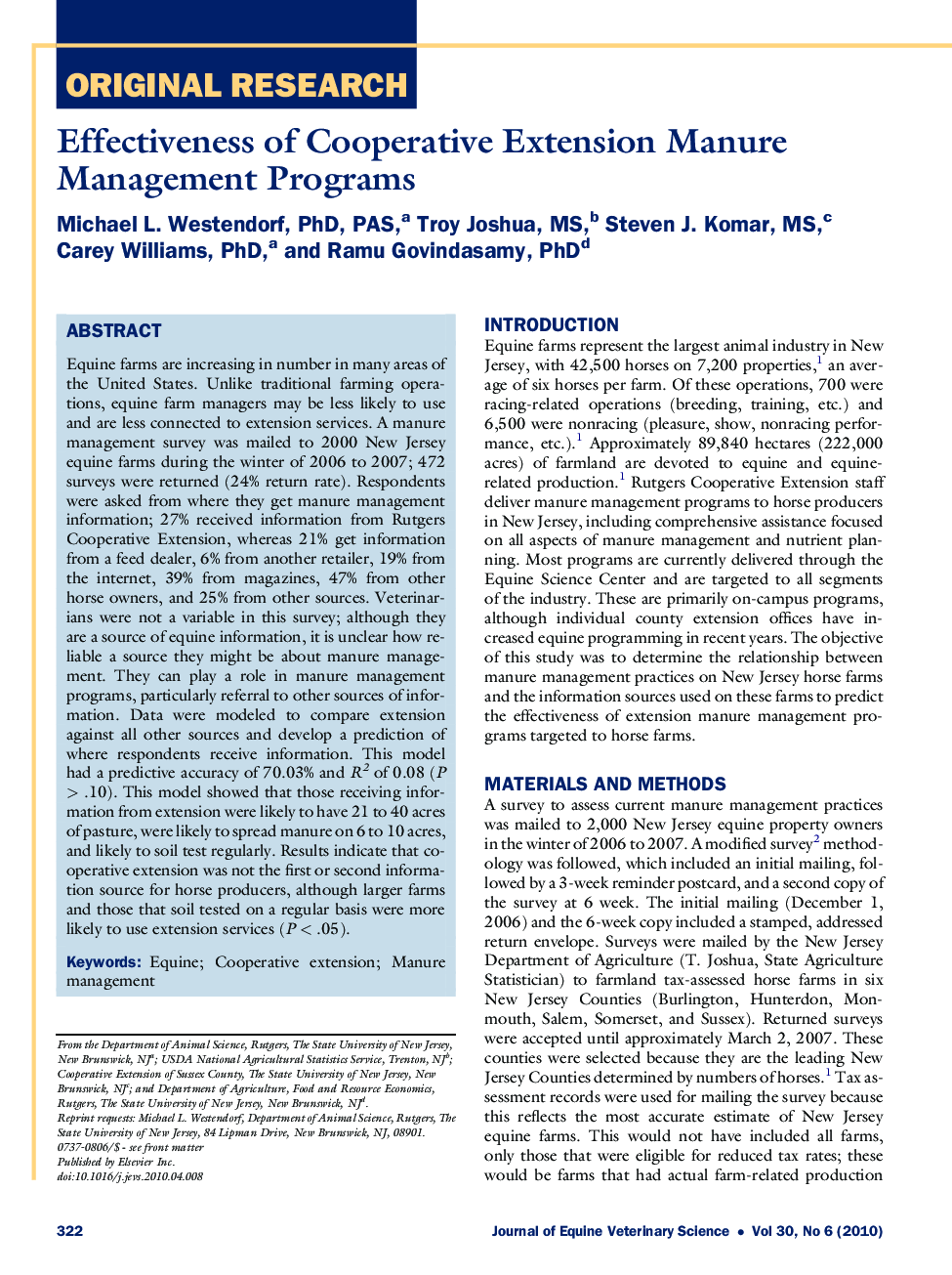 Effectiveness of Cooperative Extension Manure Management Programs