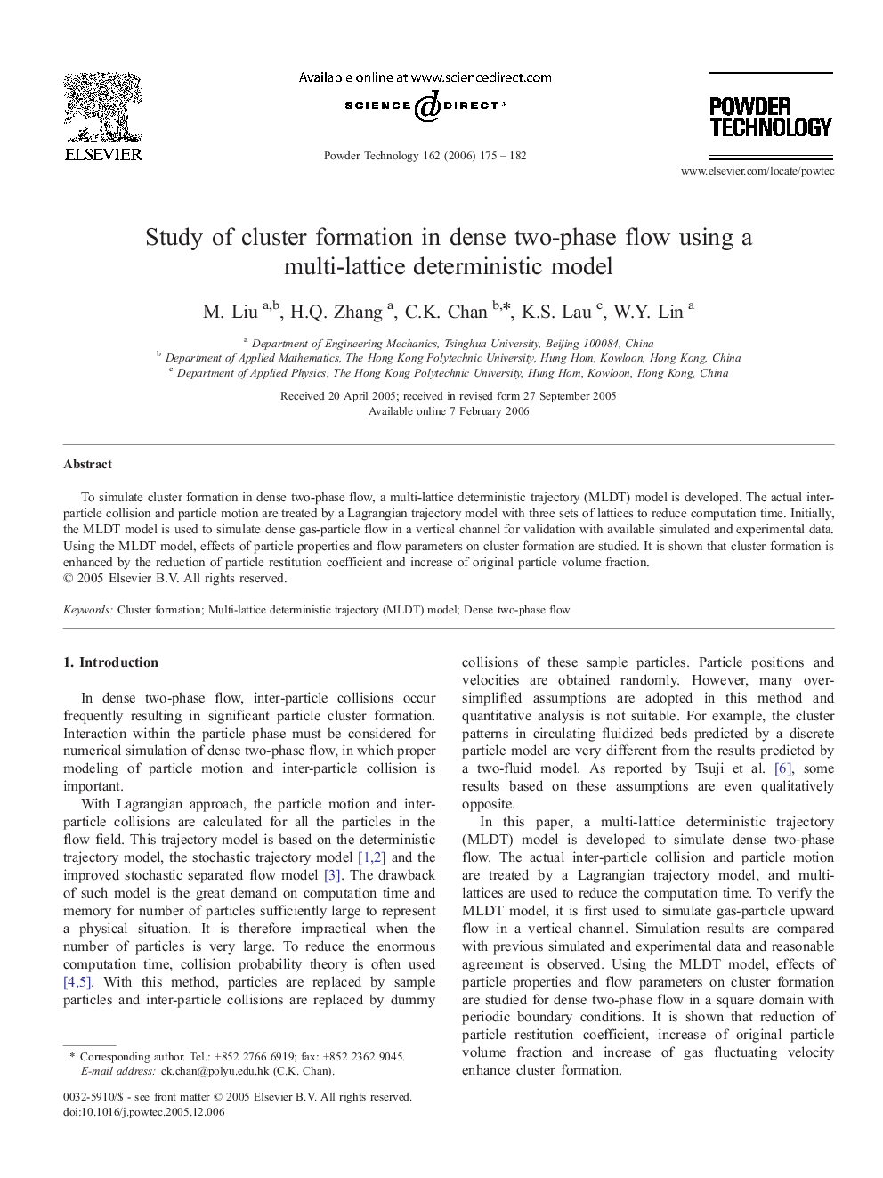 Study of cluster formation in dense two-phase flow using a multi-lattice deterministic model