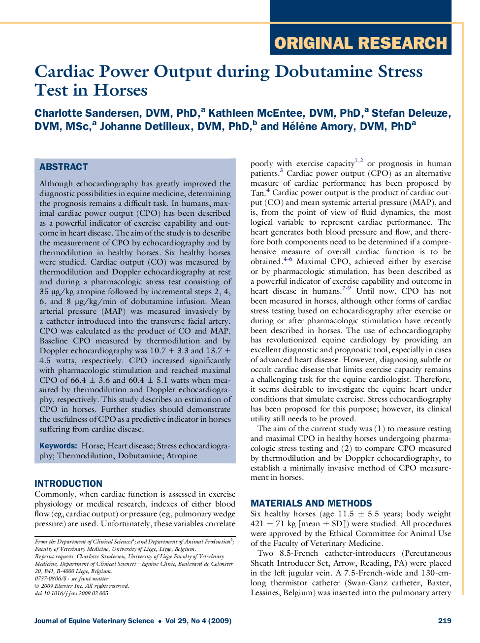 Cardiac Power Output during Dobutamine Stress Test in Horses