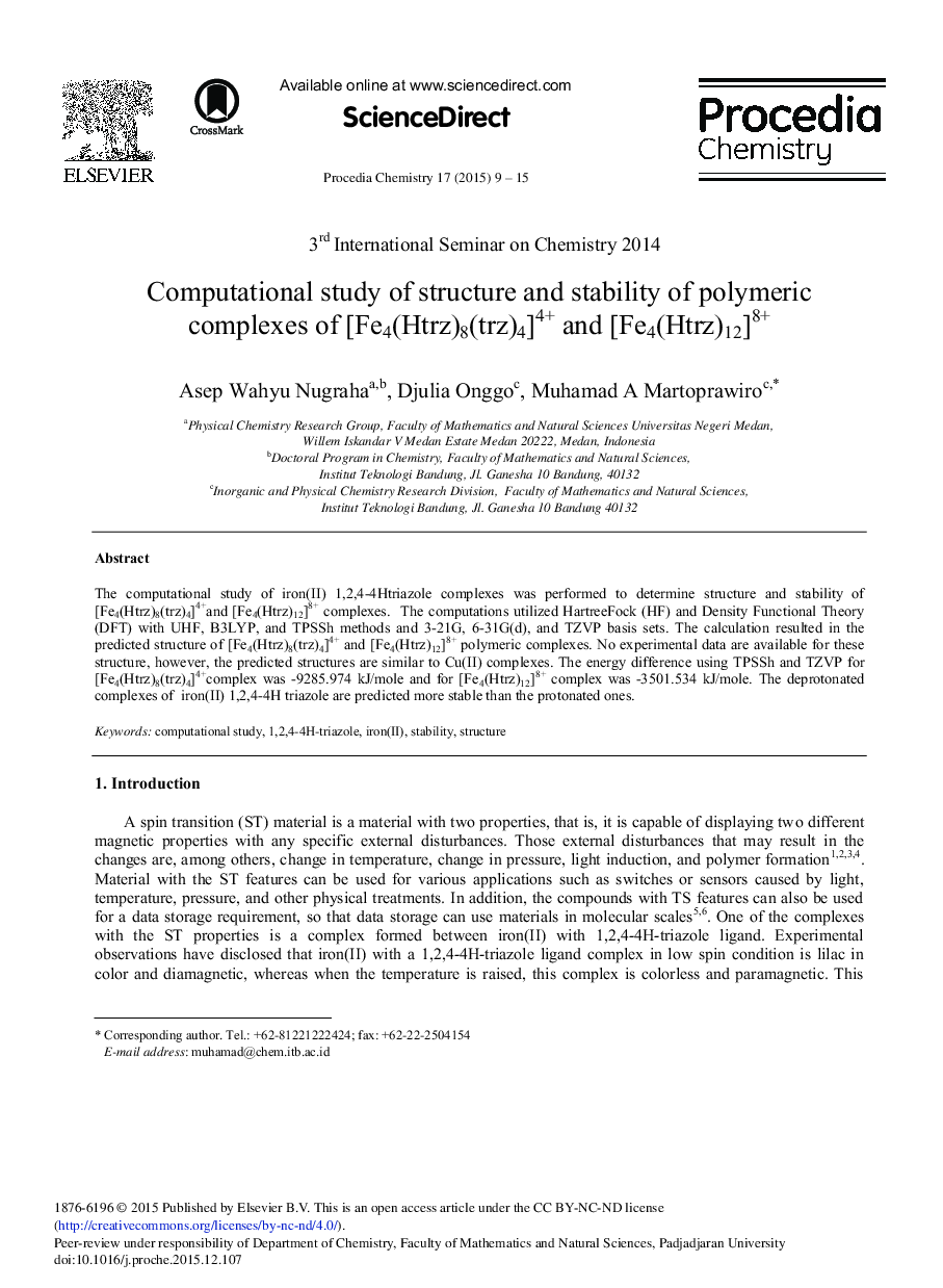 Computational Study of Structure and Stability of Polymeric Complexes of [Fe4(Htrz)8(trz)4]4+ and [Fe4(Htrz)12]8+