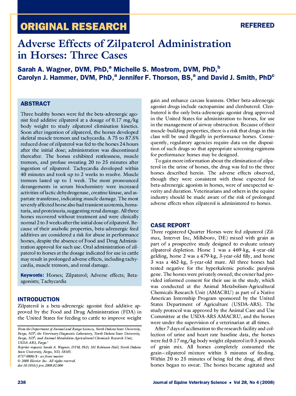 Adverse Effects of Zilpaterol Administration in Horses: Three Cases 