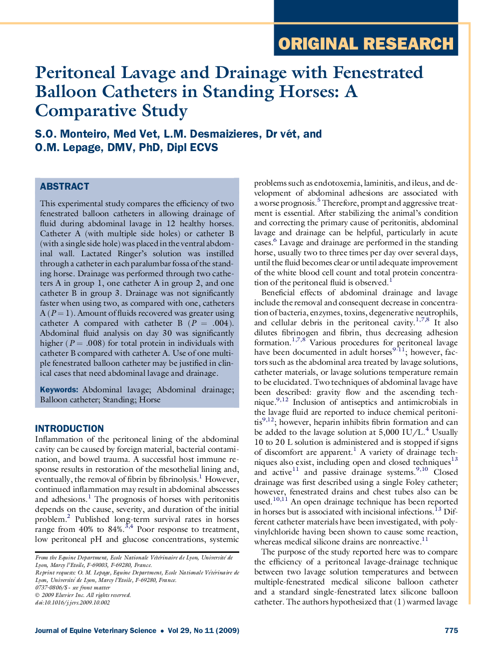 Peritoneal Lavage and Drainage with Fenestrated Balloon Catheters in Standing Horses: A Comparative Study