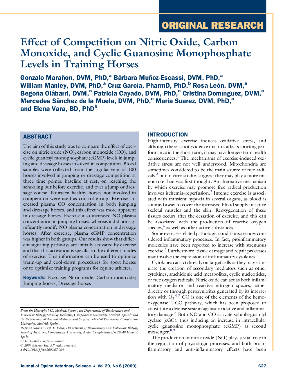 Effect of Competition on Nitric Oxide, Carbon Monoxide, and Cyclic Guanosine Monophosphate Levels in Training Horses