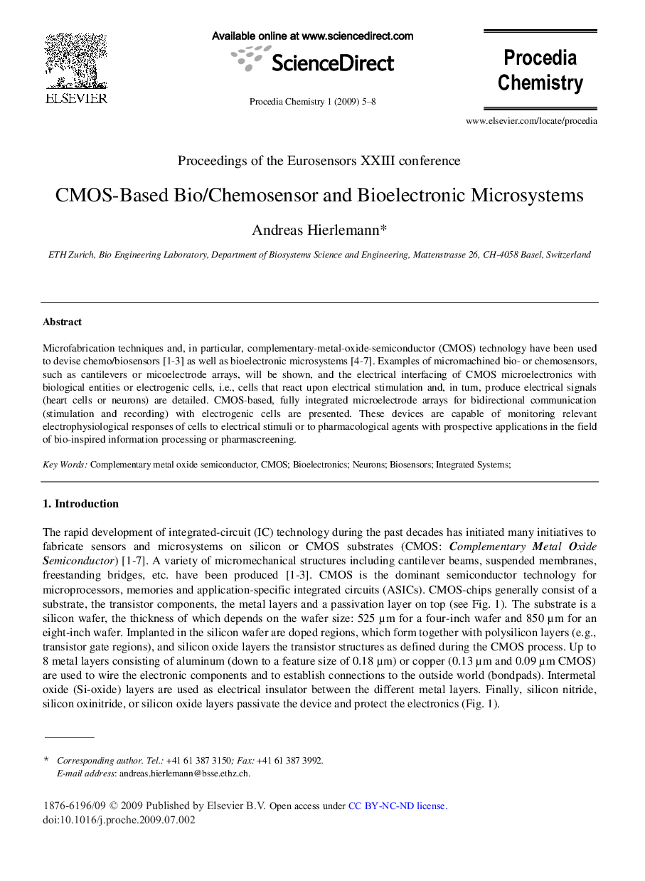 CMOS-Based Bio/Chemosensor and Bioelectronic Microsystems