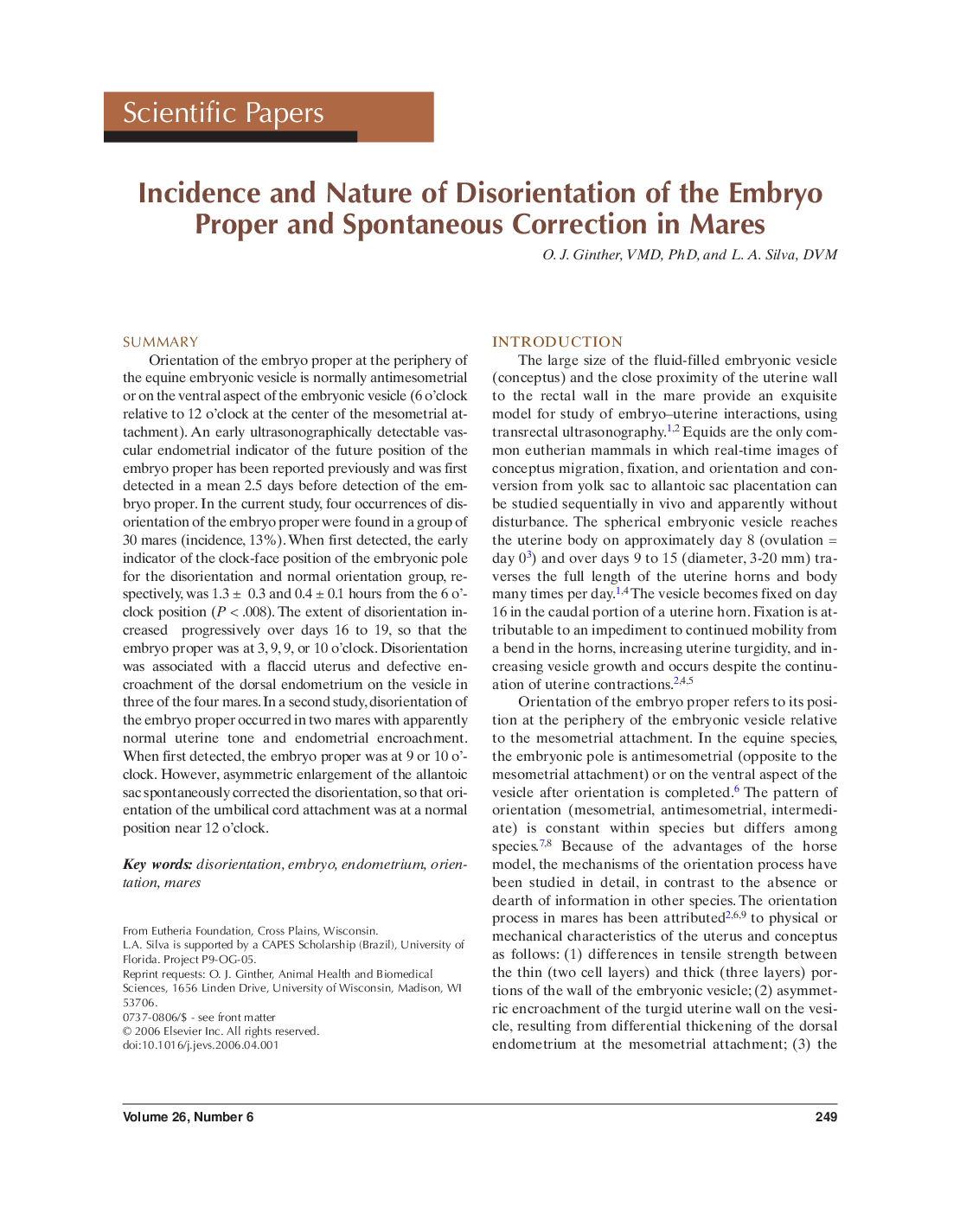 Incidence and nature of disorientation of the embryo proper and spontaneous correction in mares