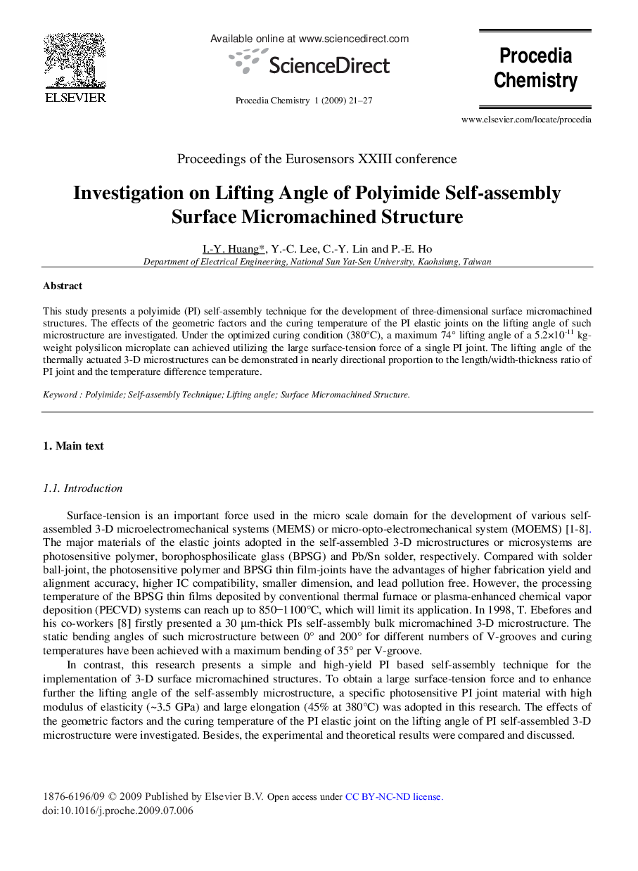 Investigation on Lifting Angle of Polyimide Self-assembly Surface Micromachined Structure