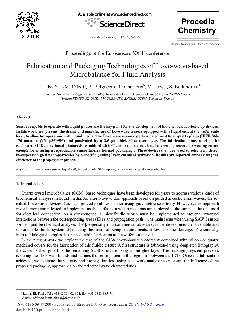 Fabrication and Packaging Technologies of Love-wave-based Microbalance for Fluid Analysis