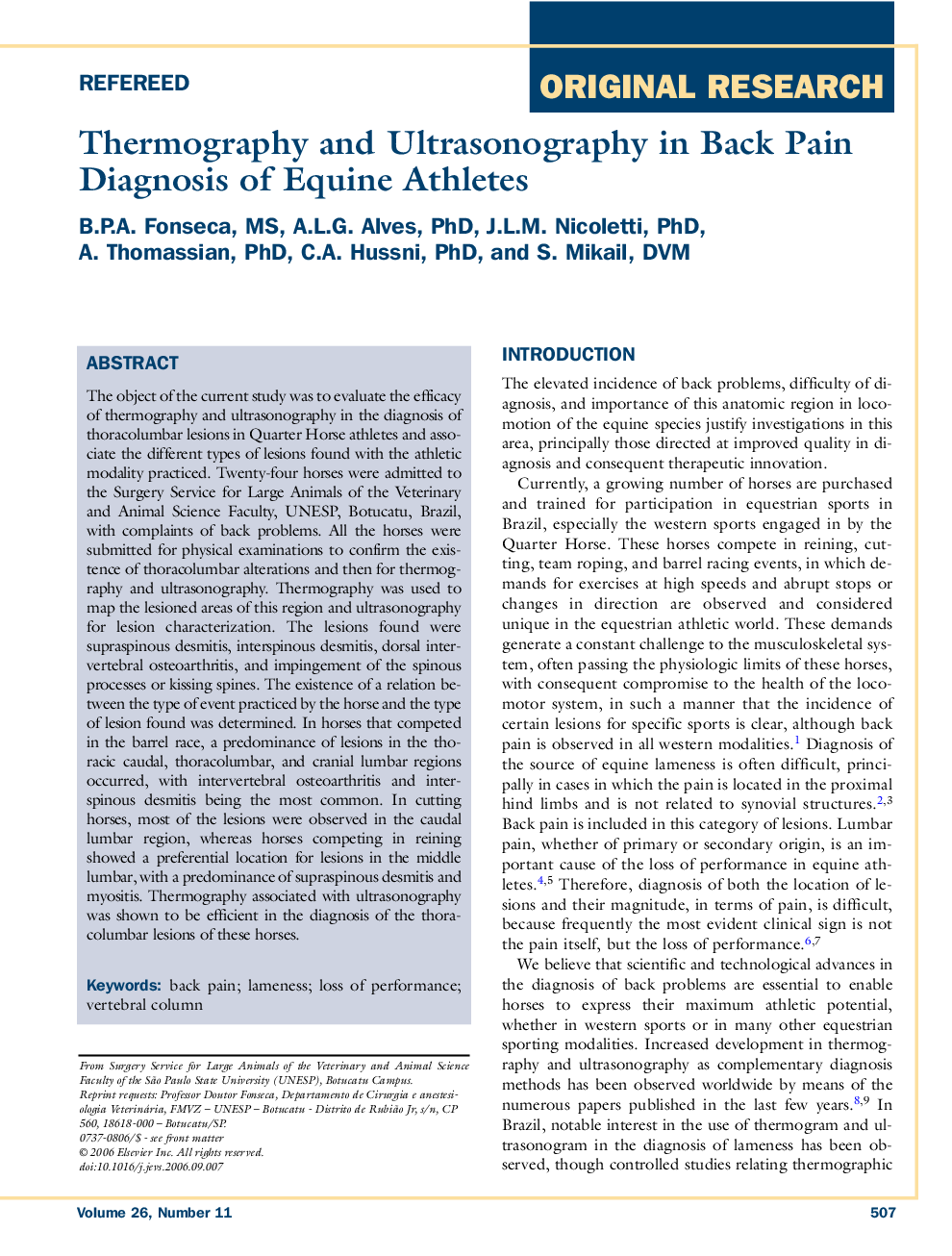 Thermography and ultrasonography in back pain diagnosis of equine athletes 