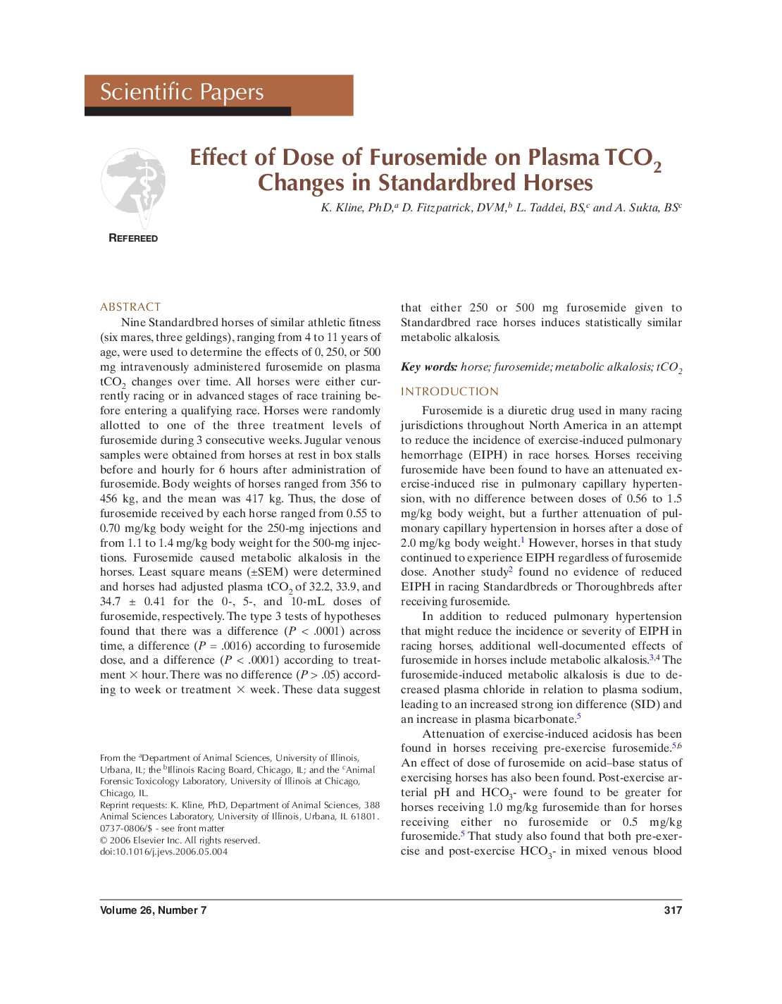 Effect of dose of furosemide on plasma tCO2 changes in standardbred horses 