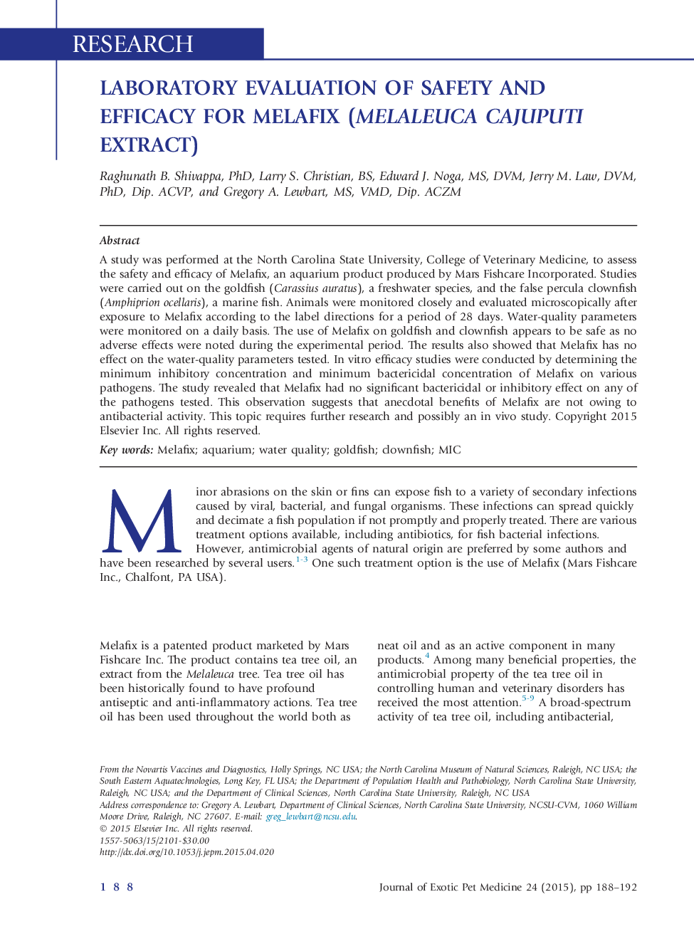 Laboratory Evaluation of Safety and Efficacy for Melafix (Melaleuca cajuputi Extract)
