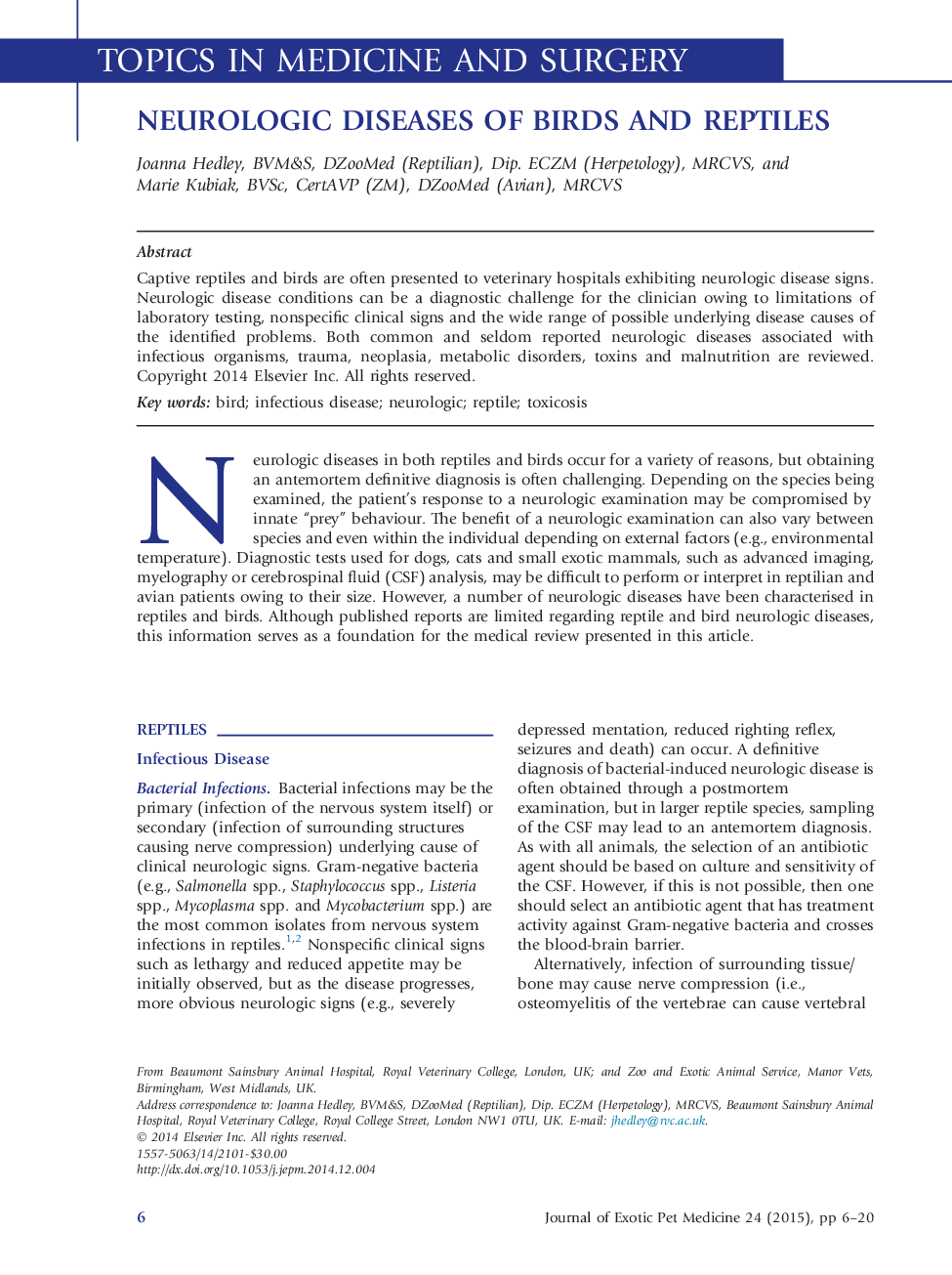 بیماری های عصبی پرندگان و خزندگان 