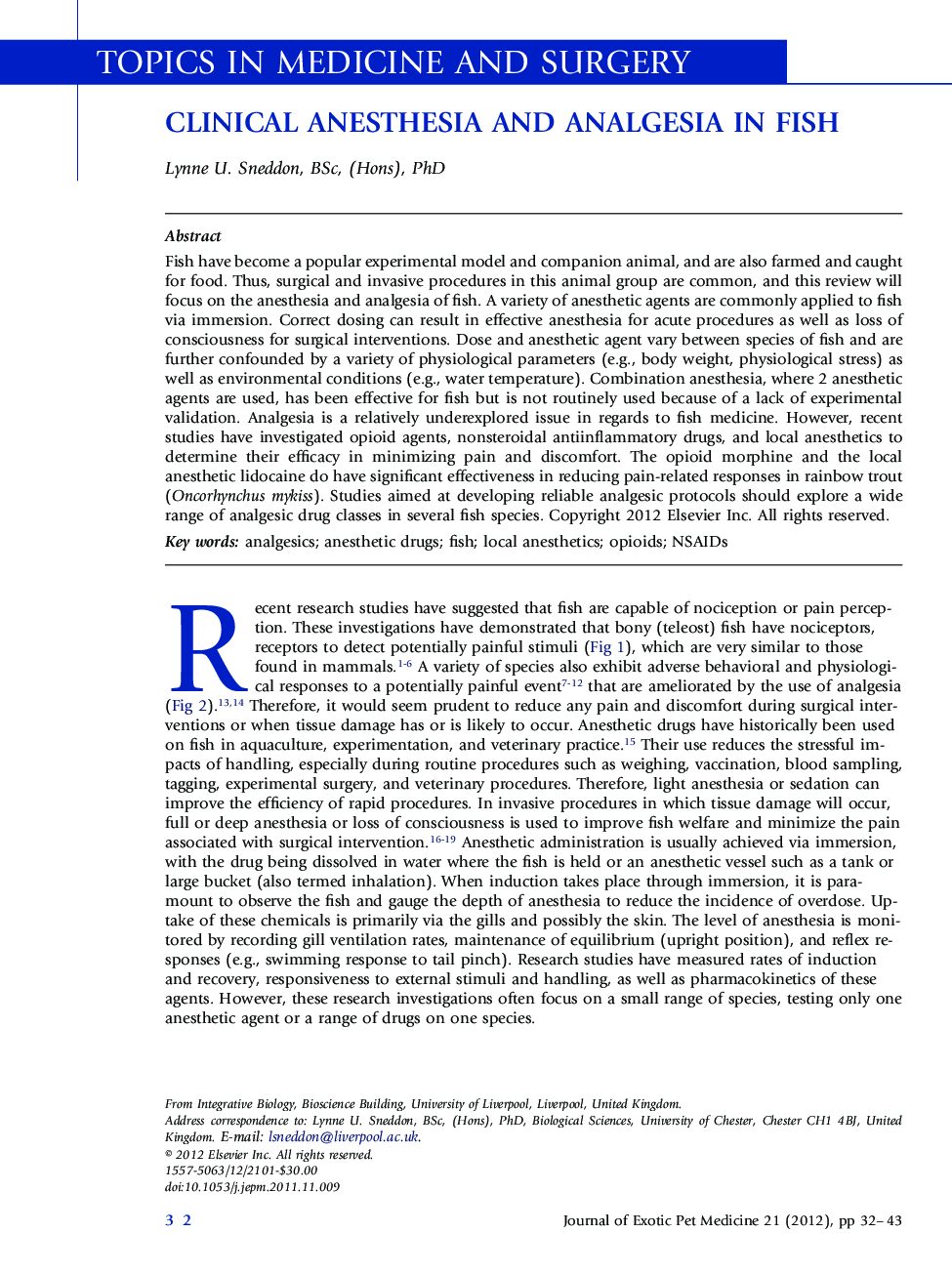 Clinical Anesthesia and Analgesia in Fish