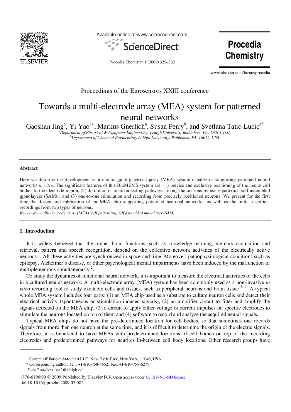 Towards a multi-electrode array (MEA) system for patterned neural networks