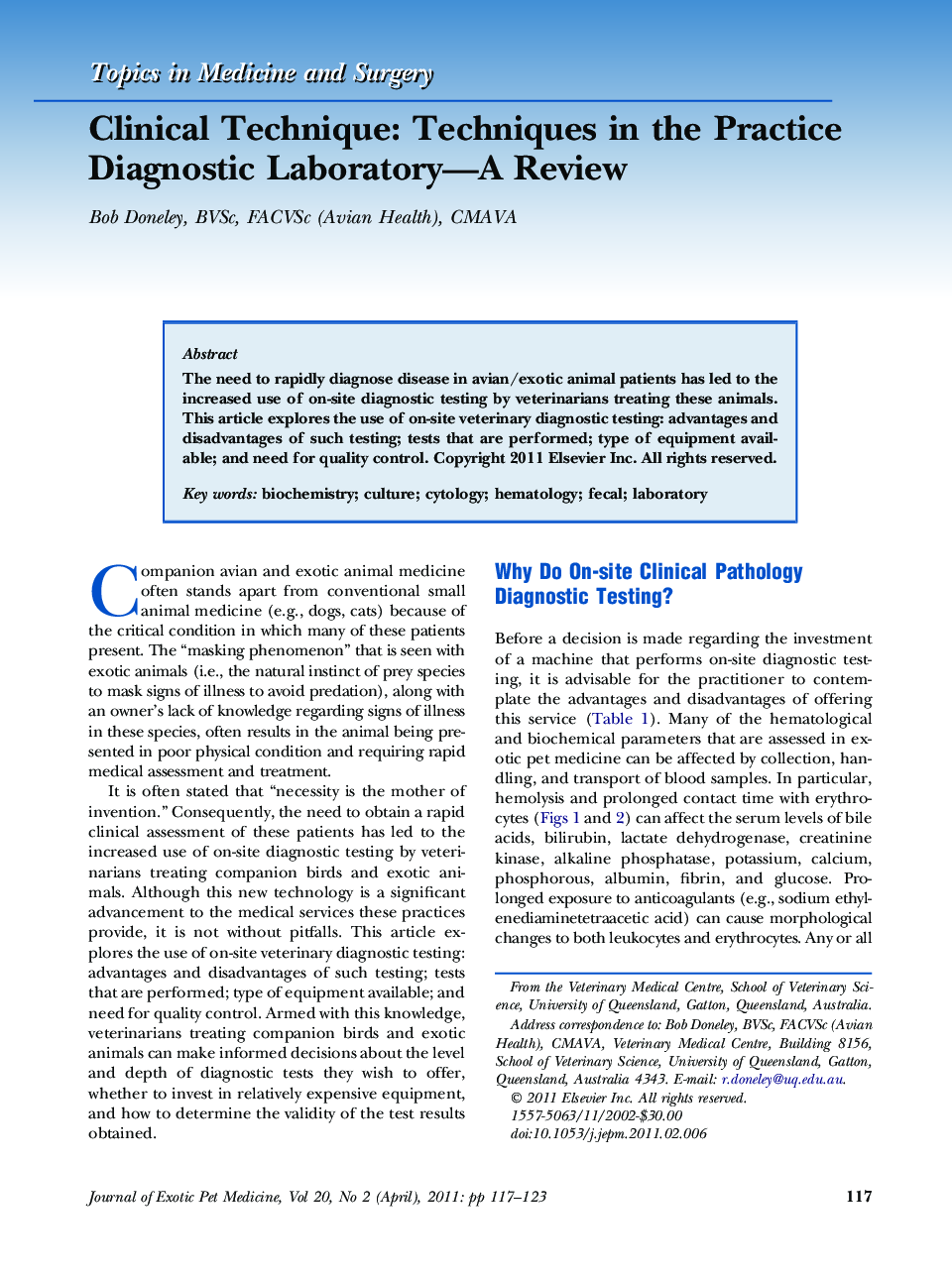 Clinical Technique: Techniques in the Practice Diagnostic Laboratory—A Review
