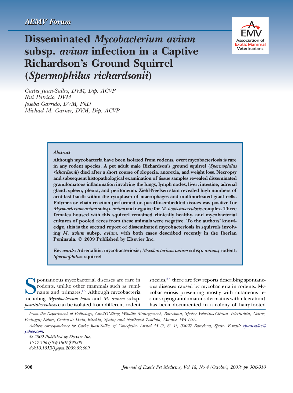 Disseminated Mycobacterium avium subsp. avium infection in a Captive Richardson's Ground Squirrel (Spermophilus richardsonii)