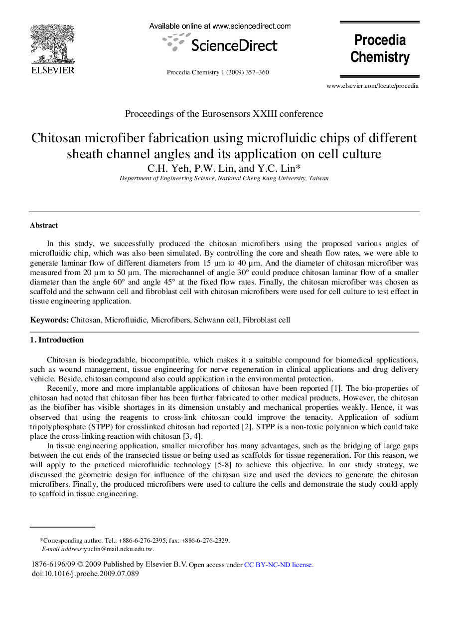 Chitosan microfiber fabrication using microfluidic chips of different sheath channel angles and its application on cell culture