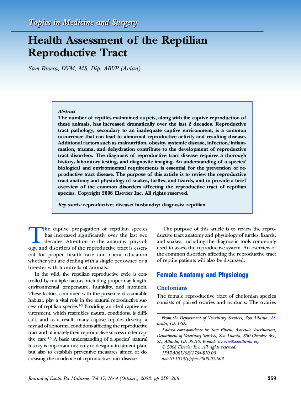 Health Assessment of the Reptilian Reproductive Tract