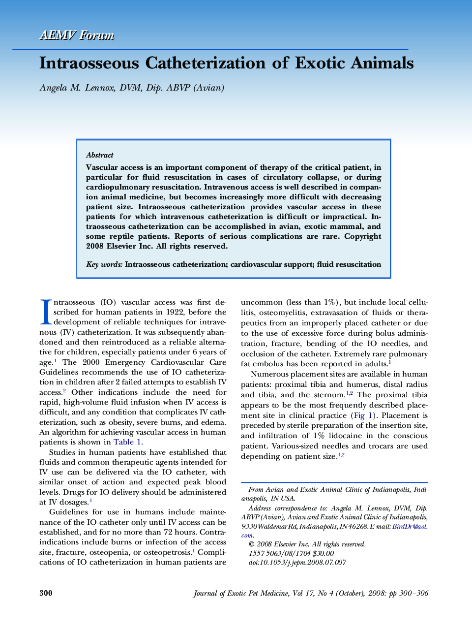 Intraosseous Catheterization of Exotic Animals