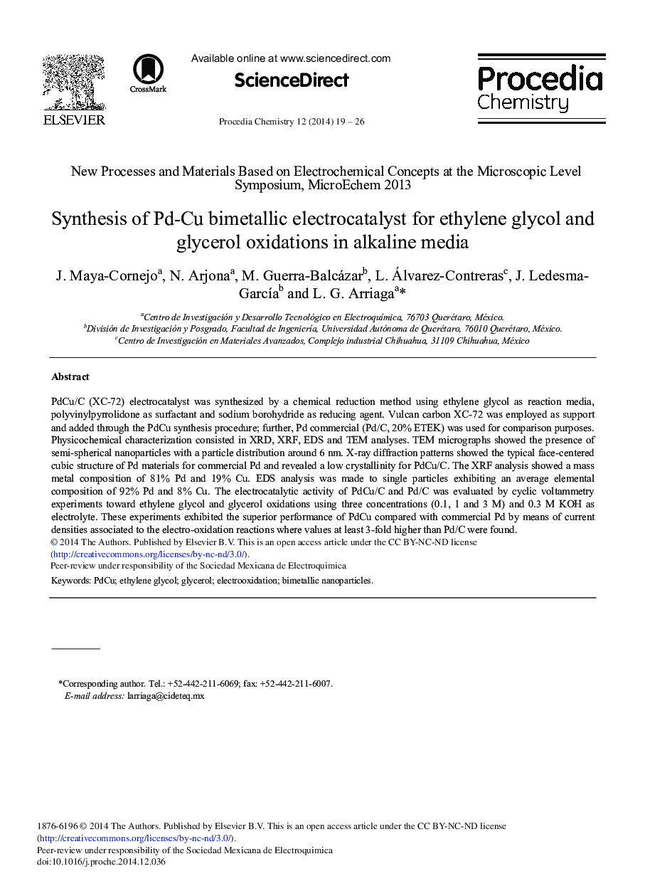 Synthesis of Pd-Cu Bimetallic Electrocatalyst for Ethylene Glycol and Glycerol Oxidations in Alkaline Media 