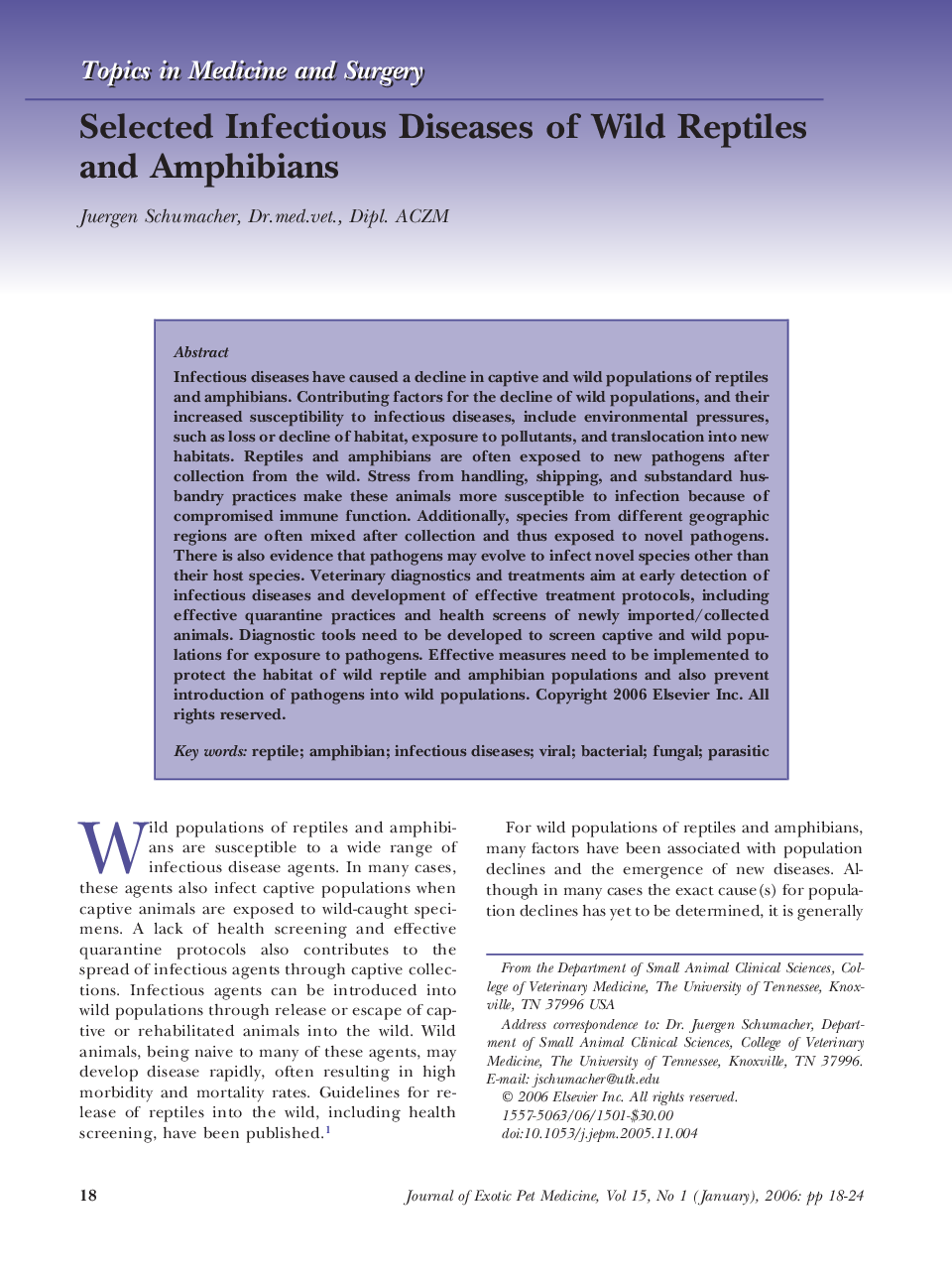 Selected Infectious Diseases of Wild Reptiles and Amphibians