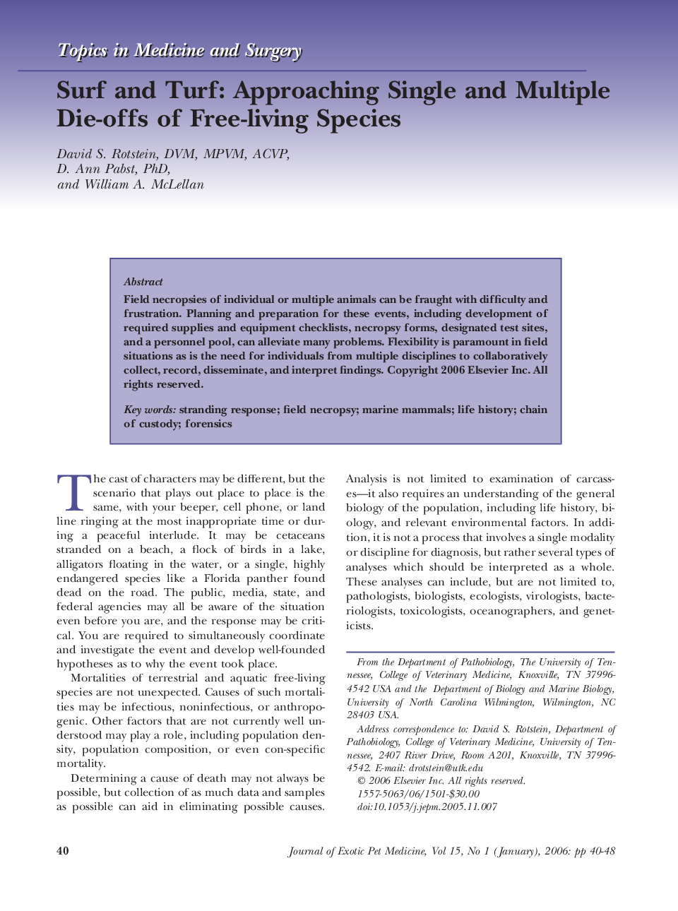 Surf and Turf: Approaching Single and Multiple Die-offs of Free-living Species