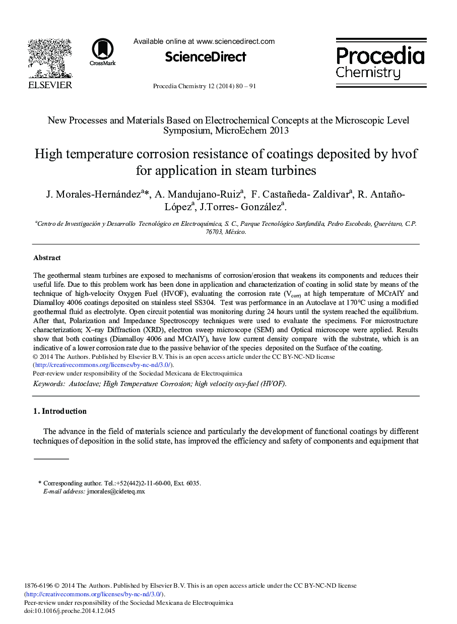 High Temperature Corrosion Resistance of Coatings Deposited by Hvof for Application in Steam Turbines 