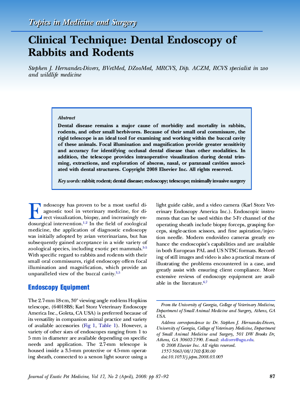 Clinical Technique: Dental Endoscopy of Rabbits and Rodents