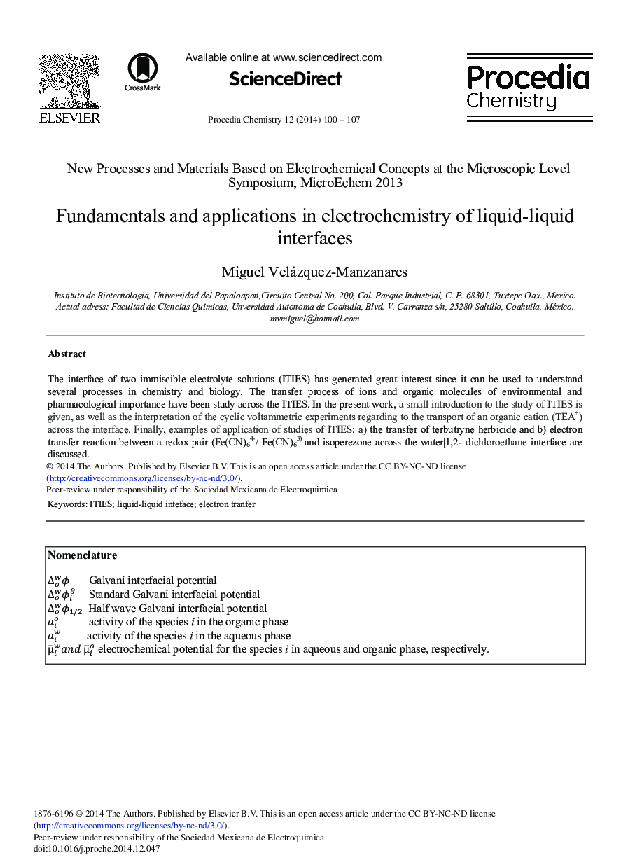 Fundamentals and Applications in Electrochemistry of Liquid-liquid Interfaces 