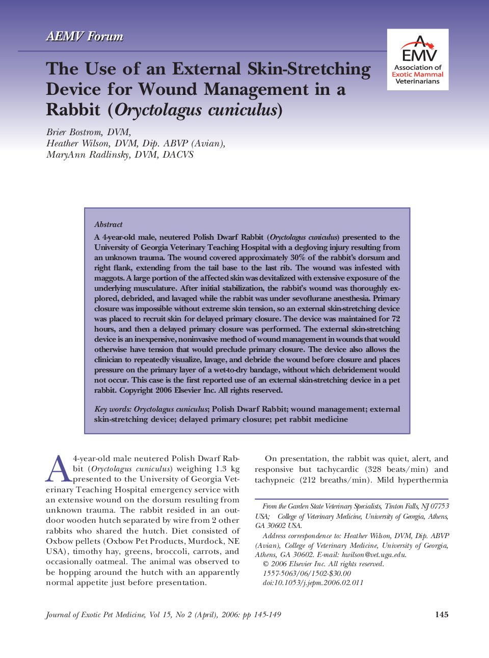 The Use of an External Skin-Stretching Device for Wound Management in a Rabbit (Oryctolagus cuniculus)