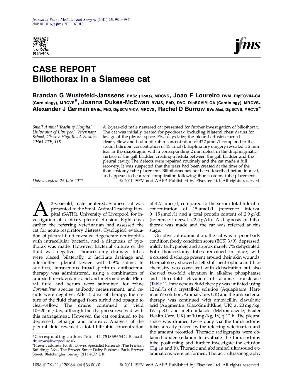 Biliothorax in a Siamese cat