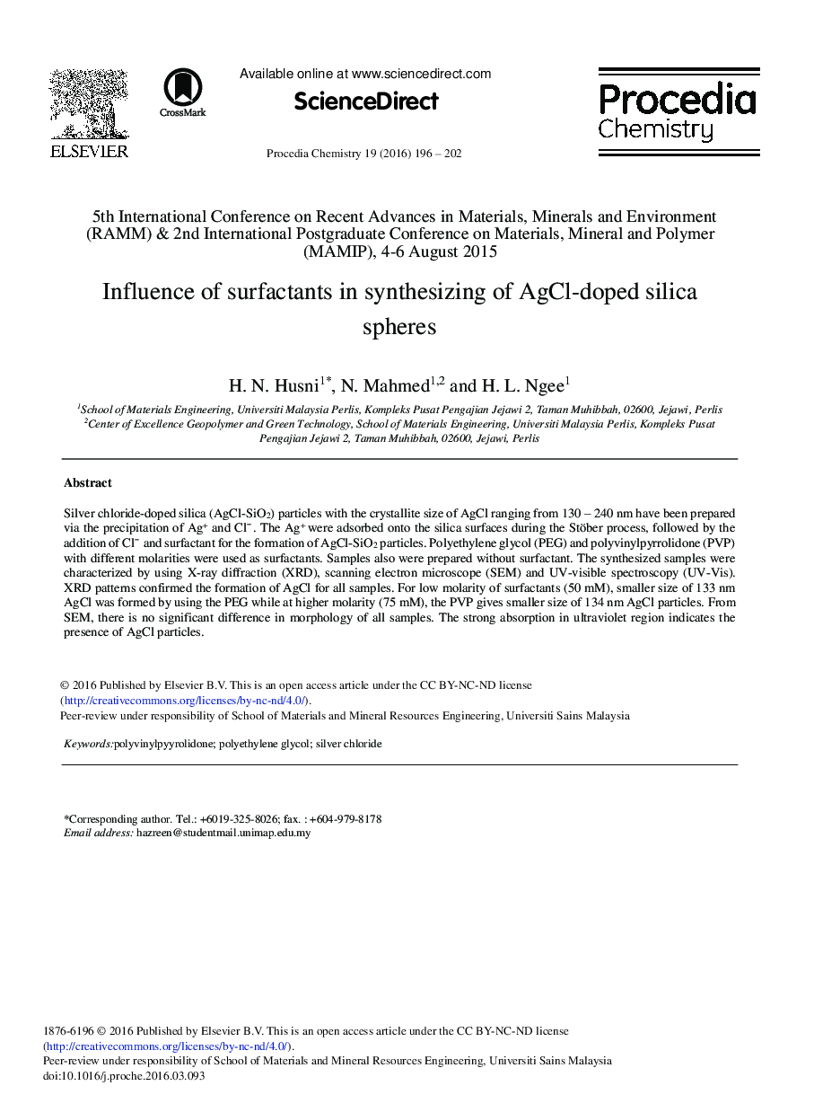 Influence of Surfactants in Synthesizing of AgCl-doped Silica Spheres 