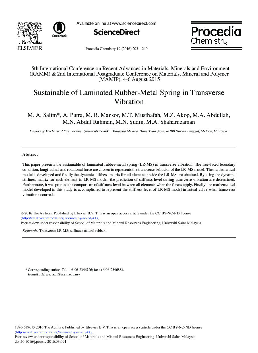 Sustainable of Laminated Rubber-Metal Spring in Transverse Vibration 