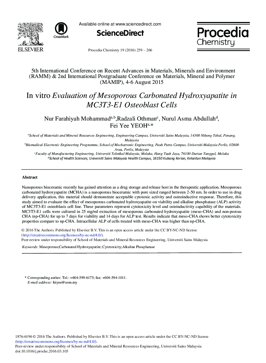 In vitro Evaluation of Mesoporous Carbonated Hydroxyapatite in MC3T3-E1 Osteoblast Cells 