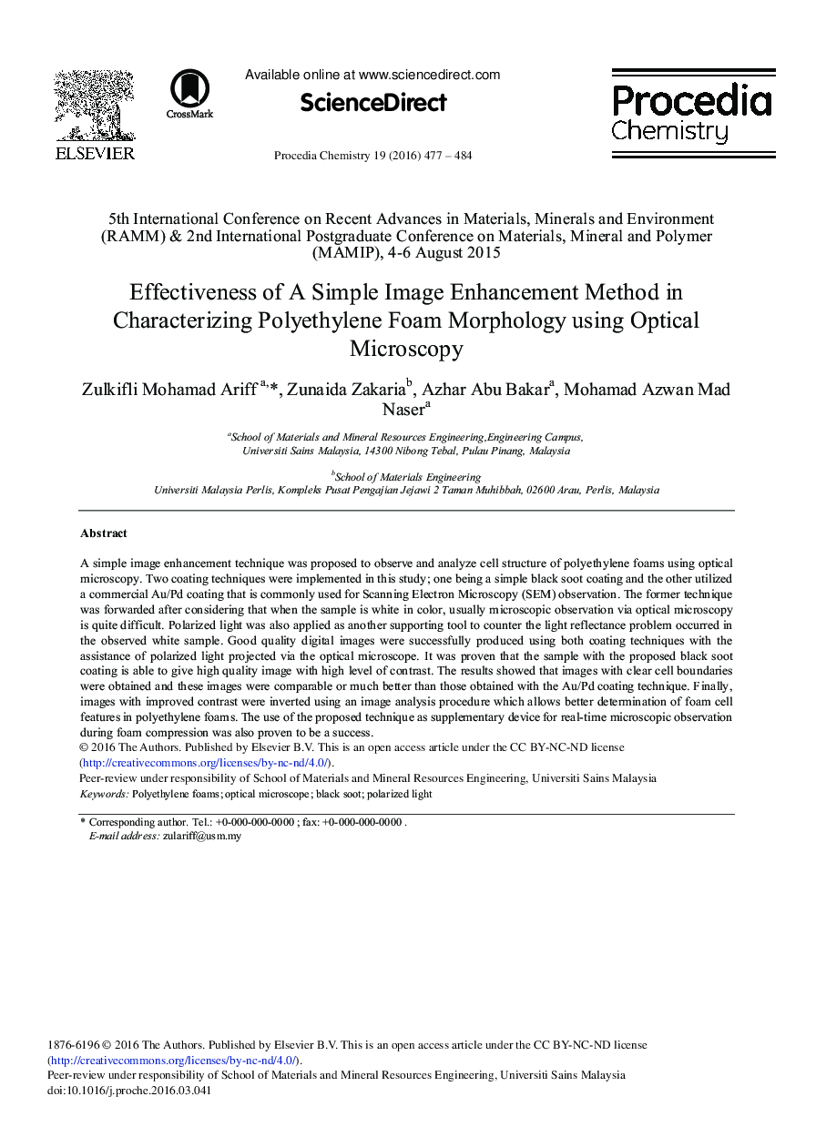 Effectiveness of A Simple Image Enhancement Method in Characterizing Polyethylene Foam Morphology using Optical Microscopy 