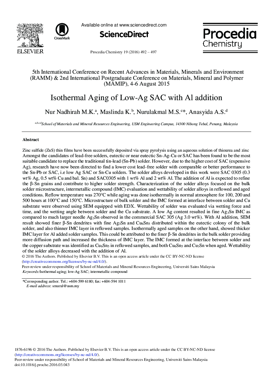 Isothermal Aging of Low-Ag SAC with Al Addition 