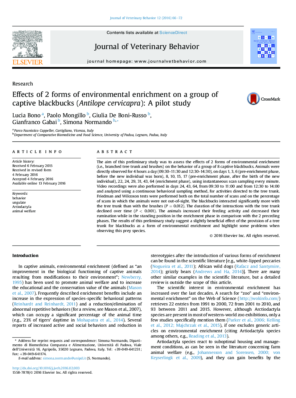 اثر 2 فرم از غنی سازی زیست محیطی در یک گروه از blackbucks اسیر (Antilope cervicapra): یک مطالعه مقدماتی