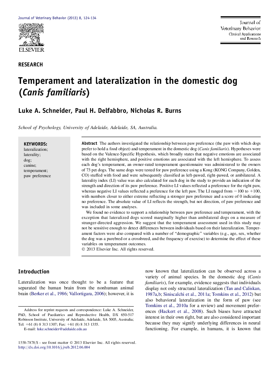 Temperament and lateralization in the domestic dog (Canis familiaris)