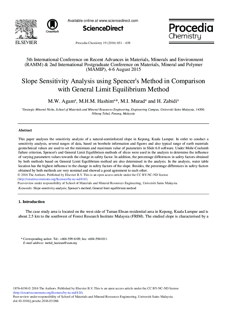 تجزیه و تحلیل حساسیت شیب با استفاده از روش اسپنسر در مقایسه با روش تعادل محدود عمومی 